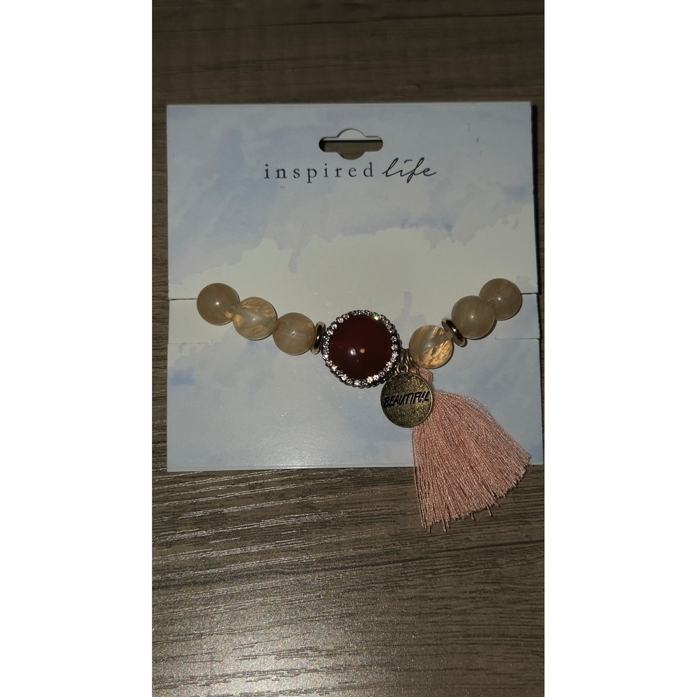 Inspired Life Women Beaded Stretch Bracelet Red Cabochon‎ Tassel Beautiful Charm